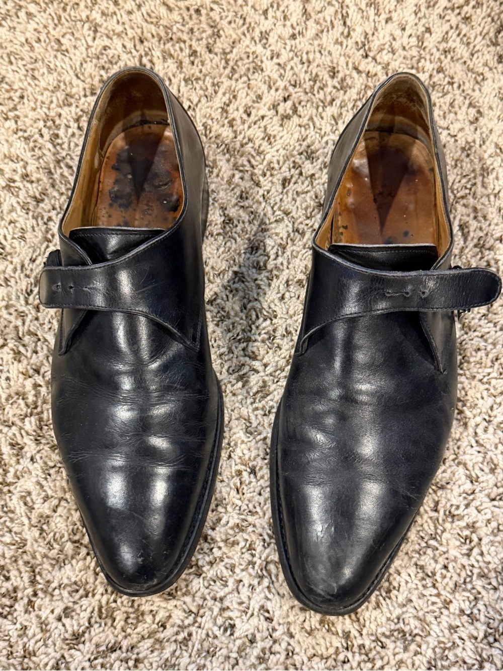 Men's Black Leather Single Monk Strap Derby Shoes